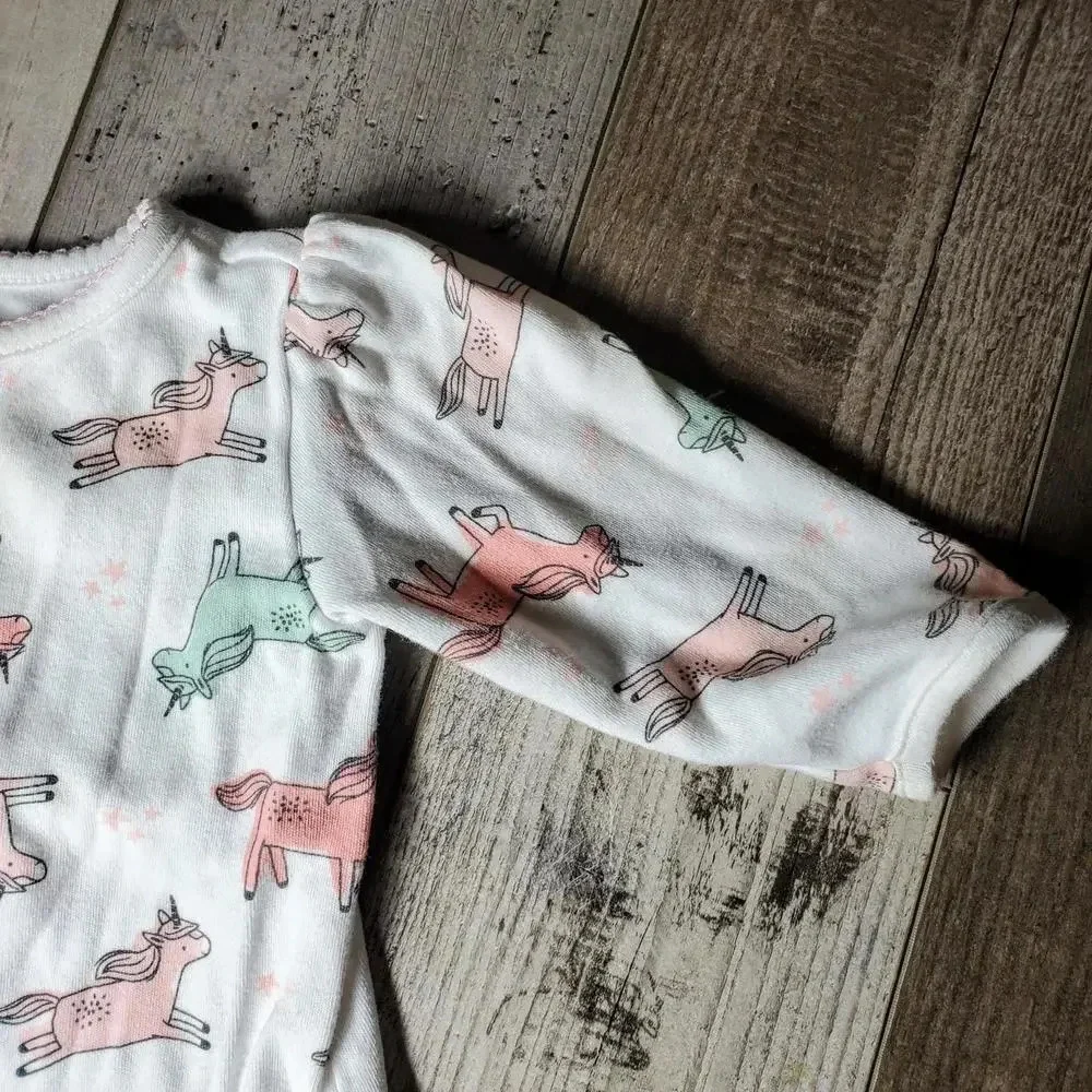 Child of Mine by Carter's Pink & Green Unicorn Footed Pajamas